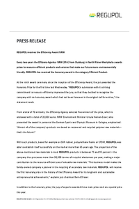 Communiqué de presse: Regupol reçoit le prix de l’efficacité NRW