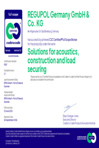 Cradle to Cradle certifié Bronze pour l'acoustique, la construction et l'arrimage des charges